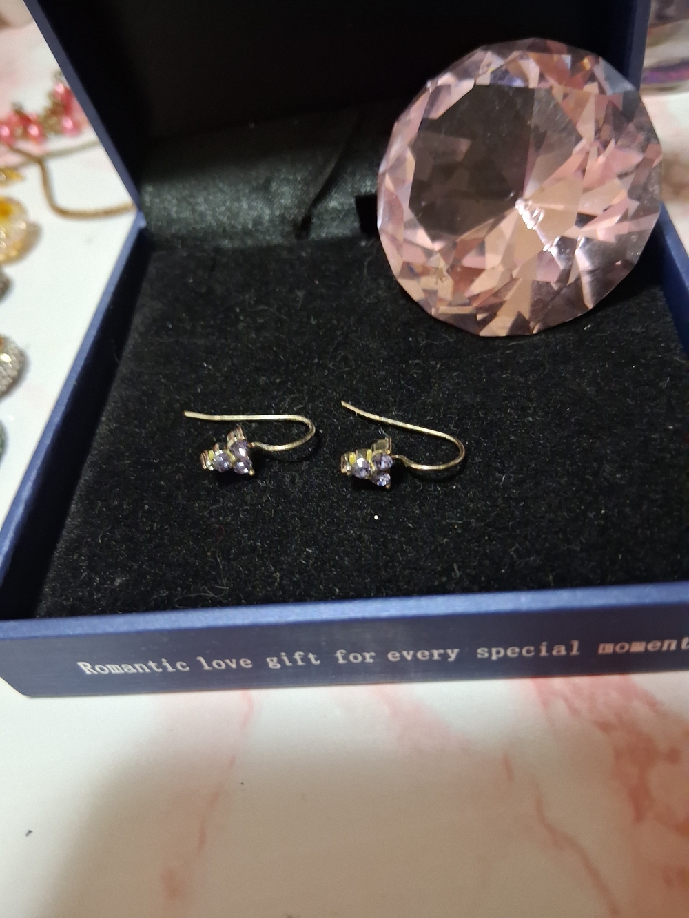 Delicate Gold-Tone Purple Crystal Drop Earrings